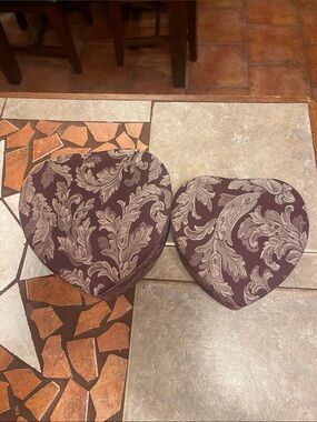 Vintage Heart-Shaped Decorative Box Set in Plum Floral Fabric